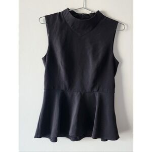 Forcast Peplum Top Women Sz 4 Black Professional Chic Mock Neck Business Casual